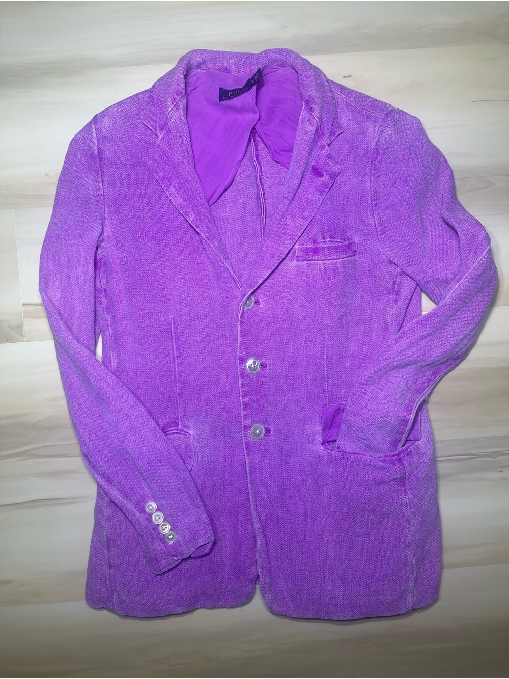Polo Ralph Lauren Women's Sz 8 100% Linen Collarless Blazer Jacket Faded Vintage